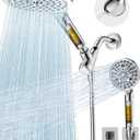 MakeFit Dual Filtered Shower Heads Combo, High Pressure Rain Shower Head with Handheld Spray Built-in Power Wash, Dual Handheld Shower Head for Hard Water, Remove Chlorine for Healthier Skin- Chrome