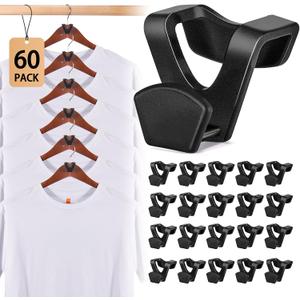 HOUSE DAY Space Saving Hanger Hooks 60 Pack, Black Clothes Hanger Connector Hooks, Heavy Duty Hanger Hooks Space Saver, Premium College Dorm Room Essentials, Good Closet Organizers and Storage (60 Pack, Black)