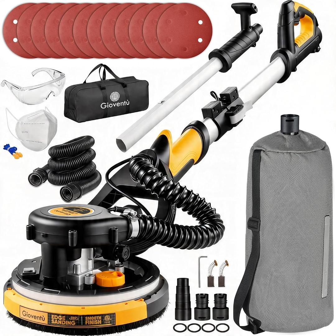 Drywall Sander, 780W Powerful Electric Drywall Sander with Vacuum Attachment, Auto Dust Absorption, Dustless Wall Sander with 26 Power Cord for Popcorn Ceiling, Drywall etc