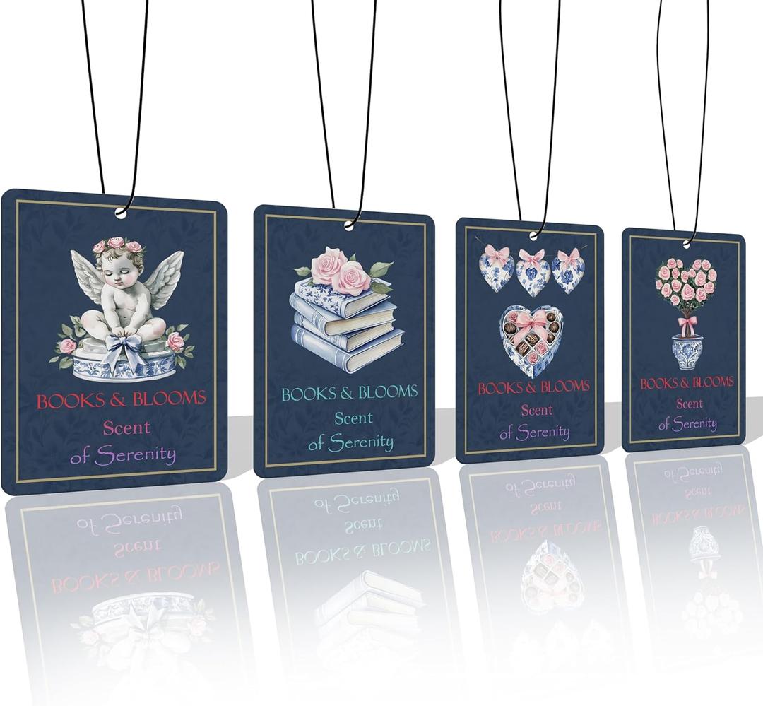 Blue Preppy Angel Rose Car Air Freshener (4 Pcs)  Floral Scented Hanging Freshener for Cars, Closet, Drawers  Girly Mirror Decor, Women's Car Accessories