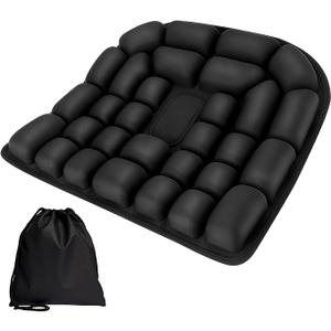 HLCZLUZ Seat Cushion, Office Chair Cushion with Storage Bag, Travel Seat Cushion for Airplane, Press Type Air Inflatable Airplane Seat Cushions for Plane, Car, Office (Single-Sided Black, Round)