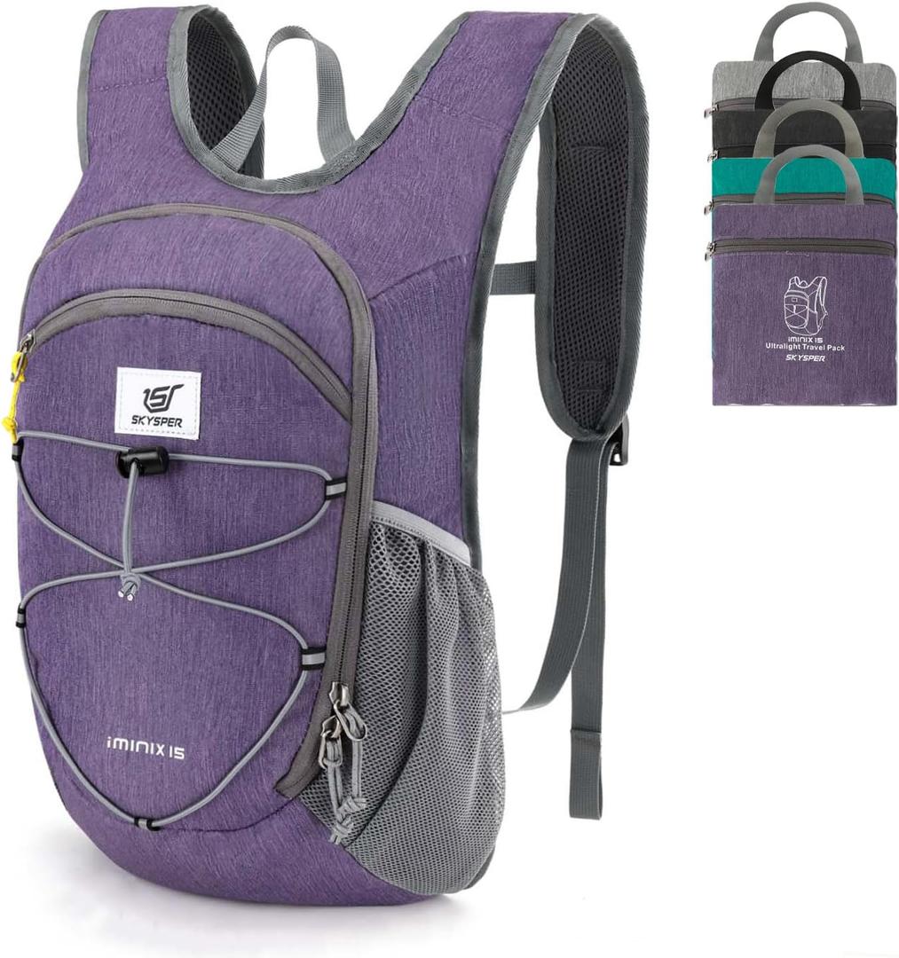 SKYSPER 15L Foldable Hiking Backpack Lightweight Packable Travel Daypack with Chest Strap Small Outdoor Folding Back Pack Collapsible Bag for Women Men