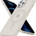 oakxco Magnetic Case for iPhone 12 Pro Max Phone Case Compatible with Magsafe, Slim Thin Clear Hard Shell Plastic & Silicone Rubber, Transparent Cute Mag Safe Cover for Women Girls, Beige Titanium