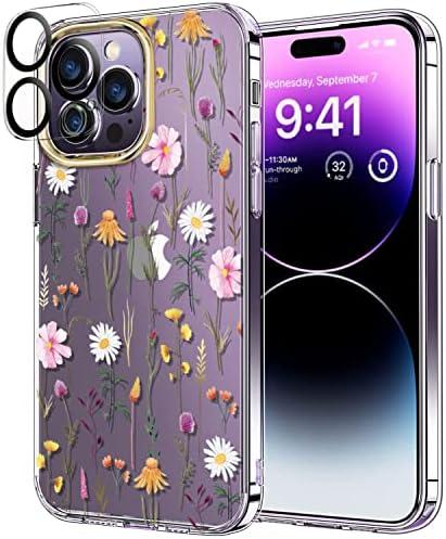 luolnh Compatible with iPhone 14 Pro Case with Flowers,for Girly Women,Shockproof Clear Floral Pattern Hard Back Cover for iPhone 14 Pro 6.1 inch 2022 (Florets)