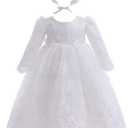 Baby Girl Christening Baptism Dress Long Blessing Gowns White Formal Wedding Dresses for Newborn (9-12 Months)