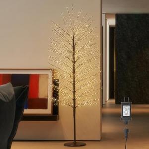 LITBLOOM Lighted Brown Tree with Timer and Dimmer 6FT 1280 LED Fairy Lights, Twig Tree with Lights for Home Room Thanksgiving Christmas Holiday Decoration