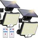 Solar Lights Outdoor, 106 LED 3000LM Solar Powered Motion Sensor Flood Lights with Remote, Dusk to Dawn Led Solar Security Wall Lights with 16.5Ft Cable IP65 Waterproof for Outside, Garage, 2 Pack