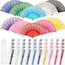 Geetery 50 Pcs Floral Folding Fan Chinese Style Silk Fabric Folding Hand Fan Vintage Flower Patterns Handheld for Wedding Party Favors Home(Fresh Colors)