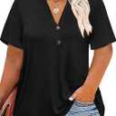 Chulianyouhuo Plus Size Tops for Women Summer V Neck Short Sleeve Tee Shirts Henley Button Casual Loose Fit Blouse, 3X