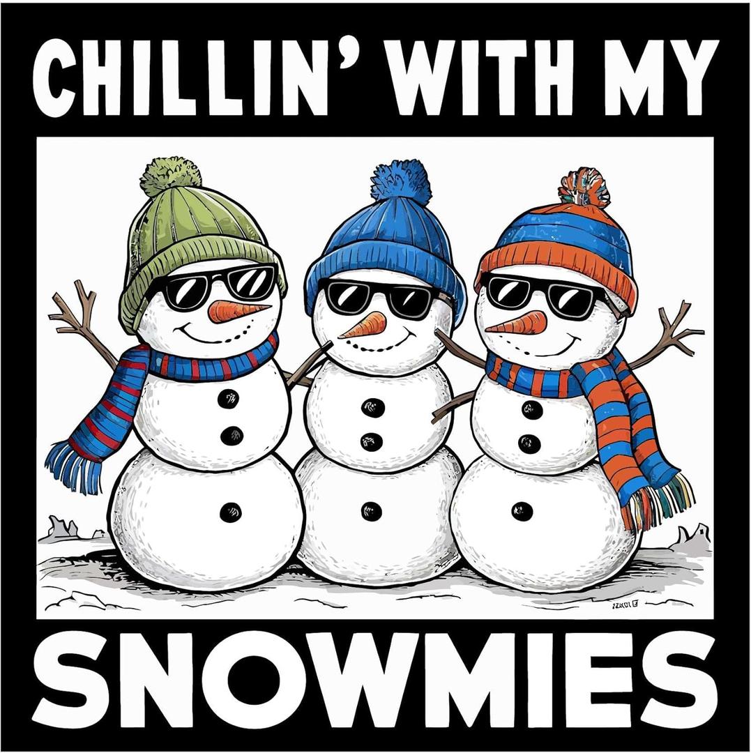 Family Chillin with My Snowmies Vibrant Cartoon Wall Decal Decoration Christmas Snowman Friends Cute Cool Sunglasses Holiday Gift Lasts Years and Easily Removable - Size: 20 in(W) x 20 in(H)