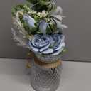 Faux Flowers with Vase,Artificial Silk Roses in Vase, Fake Plant Eucalyptus Flower Arrangement for Home Office Farmhouse Bathroom Dining Table Centerpiece Decorations Coffee Table Decor (Dusty Blue)