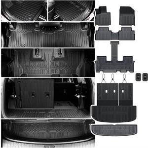 Floor Mats Cargo Mat Set for 2020-2024 2025 Hyundai Palisade 7/8 Seat, All Weather TPE Cargo Liner Backrest Mats Trunk Lower Car Mat Accessories for Palisade Calligraphy(Floor Mats Set)