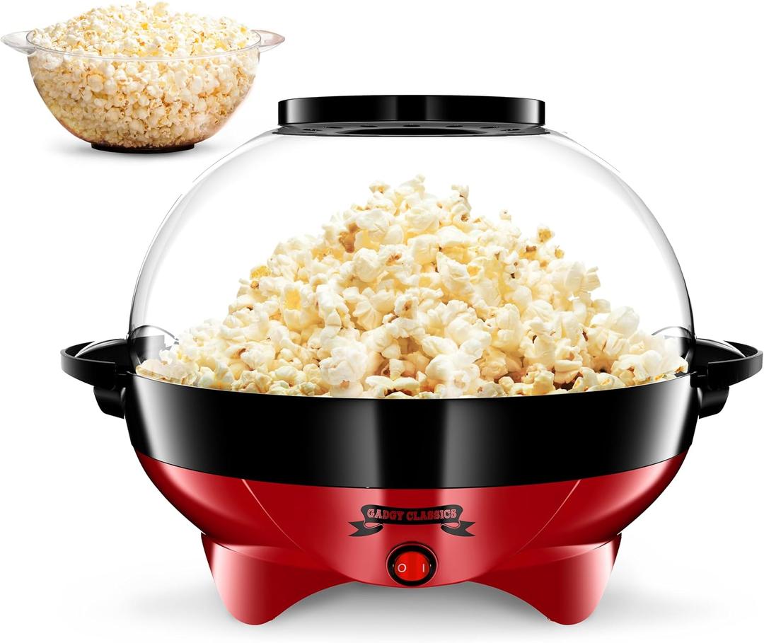 Gadgy Popcorn Machine 800W Electric Hot Oil Popcorn Maker with Non-Stick Plate, Lid & Stirrer Large 24-Cup Popper for Home, Parties, Movie Night Butter, Sugar & Spice Compatible