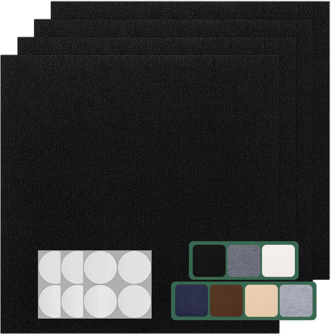 30 Pack Carpet Tile - 12 X 12 Self Adhesive Carpet Floor Tiles Anti-Slip Squares Peel and Stick Floor Tile DIY Installation for Bedroom (Black)