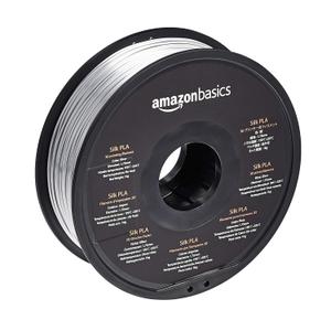 Amazon Basics Silk PLA 3D Printer Filament, 1.75mm, 1 kg Spool (2.2 lbs), Silver, No Heat Bed Required