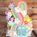 2 x Rainbow Cake Topper Colorful Balls Blue Dog Cake Decorations Daisy Flower Retro Hippie Groovy Cake Topper for Baby Shower Birthday Party Supplies