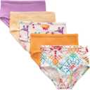 Burt's Bees Baby Toddler Girls' Underwear Set of 5 - Solids, Stripes,Prints, Tag-Free, 4-5T