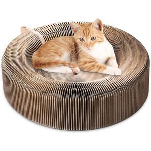 Cat Scratcher Lounge Bed - Collapsible Magic Organ Round Shape Cat Bed 20.5 inches, Scratching Pet Bed Hold Weight up to 25lb for Indoor Small Big Cats