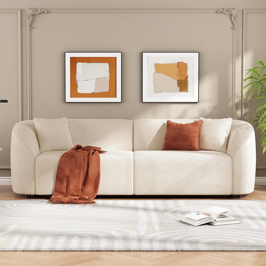 Christopher Knight Home Sabbo 87.50" Boucle Upholstered Couch, Oversized 2 Seater Sofa, Curved Soft Seating Lounge Sofa Chair, Cozy Loveseat with Armrest, Reading Sofa for Living Room Home Rest, Beige (Boulce White)