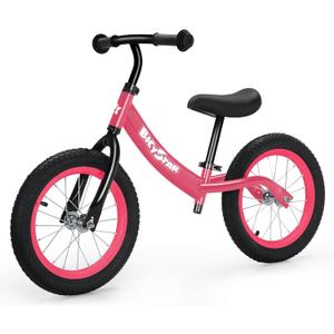 14 Inch Balance Bike for Kids 3-6 Year Old, Bike with No Pedals, Air Rubber Tires, Adjustable Height, Foot Rest, Pedalless Bicycle Boys, Girls (Pink)