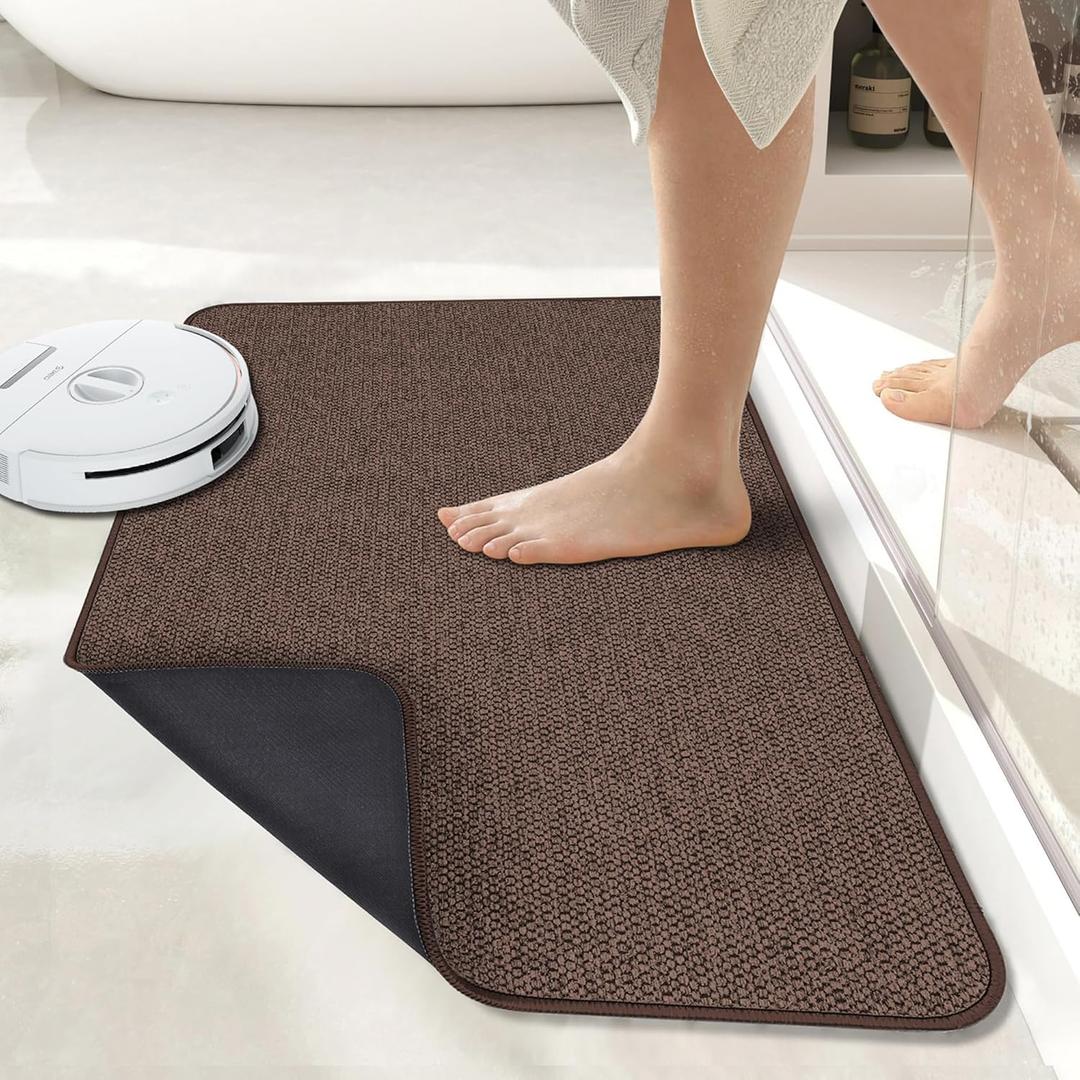 Bosap Bath Mat, Ultra Thin Bathroom Rugs, Rubber Bath Mats for Bathroom, No Slip Bath Rugs, Quick Dry, Machine Washable, Low Pile, Absorbent, Shower Outside, Sink, Home Decor Accessories.Brown, 2'x3' (24x36inch)