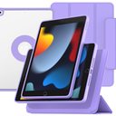 ZENLU iPad 9th 8th 7th Generation Magnetic Case with Removable Folio Cover, Premium Semi-Silicone Leather, Vertical Stand, Clear Back, Smart Sleep/Wake, Full Protective Case for 10.2" iPad (Purple)