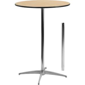 Flash Furniture Lars 30'' Round Wood Cocktail Table with 30'' and 42'' Columns, Adjustable Wood Bar Height Table for Events or Home Use, Natural