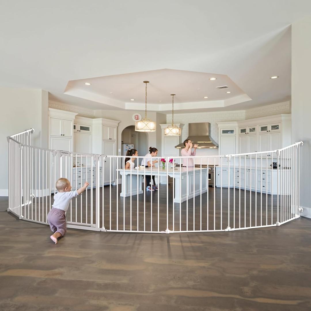 199" Extra Wide Baby Gate, Play Yard Child Safety Gate, Dog Gates with Auto-Close Door, Double Locking System for The House Doorways, Fireplace, Kitchen, 8-Panels, 30" Tall