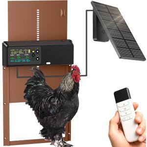 Automatic Chicken Coop Door Solar Powered with Timer&Light Sensor Remote Control 4Modes, Adjustable Anti-Pinch Strength&Weather Poof, Color LCD Dsipiay, Aluminun