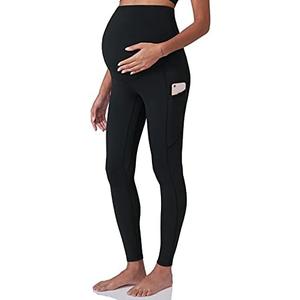 POSHDIVAH Women's Maternity Workout Leggings Over The Belly Pregnancy Yoga Pants with Pockets Soft Activewear Work Pants (Black, Medium)