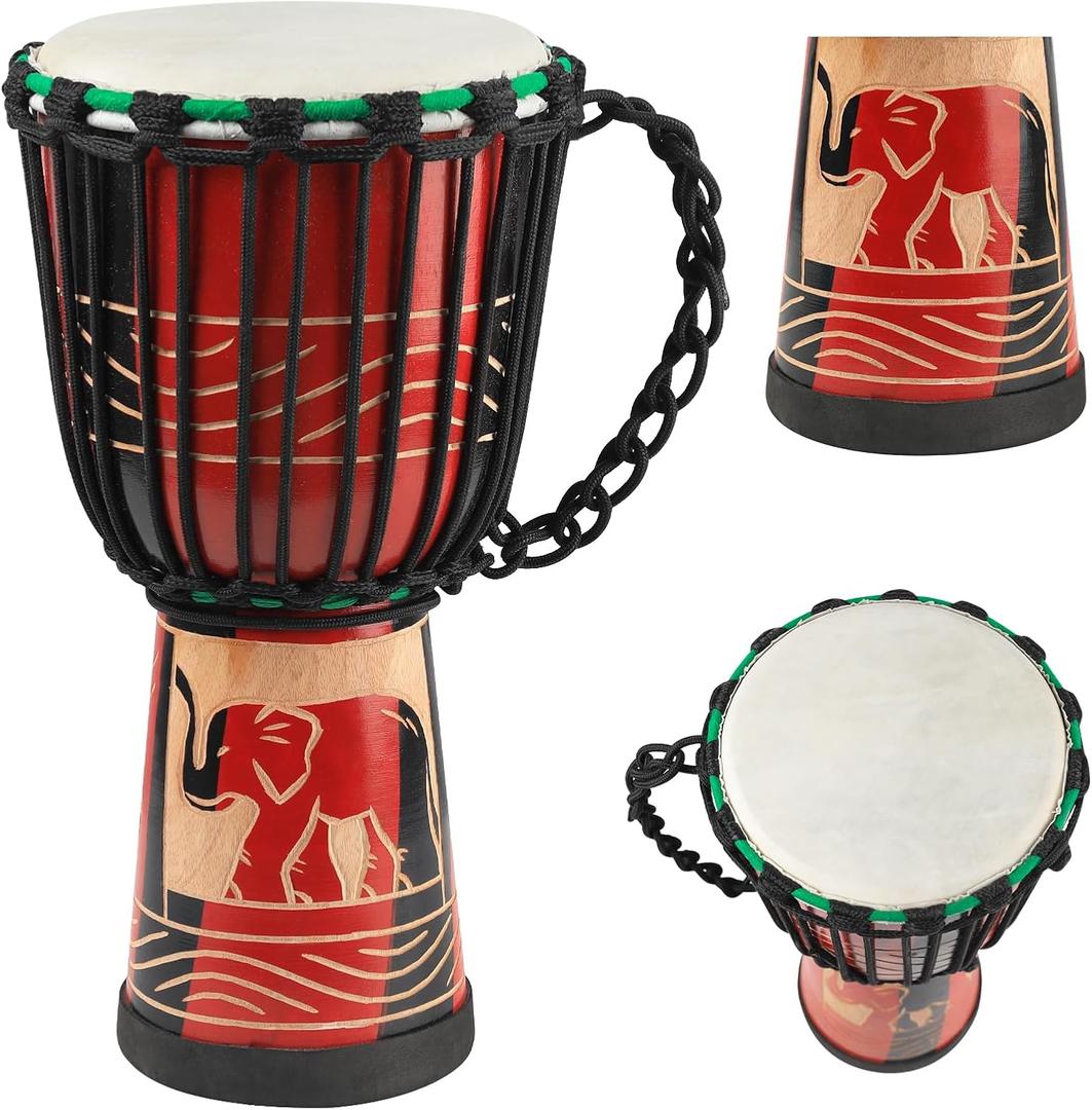Wood Djembe Drum African Drums for Adults 8.5'' x 16'', Carved