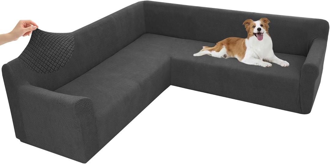 Arfntevss Stretch Sectional Couch Covers L Shaped Corner Sectional Sofa Cover Washable Jacquard Soft Fleece U Shape Sofa Slipcovers Anti Slip Furniture Protector for Dogs Pets (X-Large, Dark Gray)