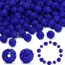 110PCS 10MM Rhinestone Beads for Jewelry Making, Round Rhinestone Clay Beads for Baseball Necklace Bracelet Craft Polymer Shamballa Disco Ball Diamond Pen Bead, Dark/Royal Blue