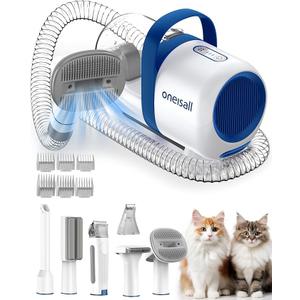Oneisall Cat Vacuum Groomer Quiet, Pet Vacuum Grooming Kit with Clipper Paw Trimmer & Brush, 1.5L Large Dust Cup Pet Vacuum for Shedding, Trimming & Home Cleaning