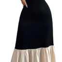 SOLY HUX Women's Color Block Ruffle Hem Maxi Dress Spaghetti Strap Elegant Long Cami Dresses (Medium, Black and Beige)