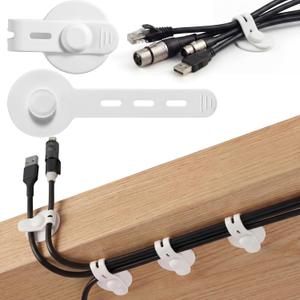 Sliner 20 Pcs Silicone Cable Straps Wire Organizer Adhesive Wire Clips Under Desk Cable Management Sticky-back Cord Organizer for Phone Charger TV PC Laptop Ethernet Desktop(White)