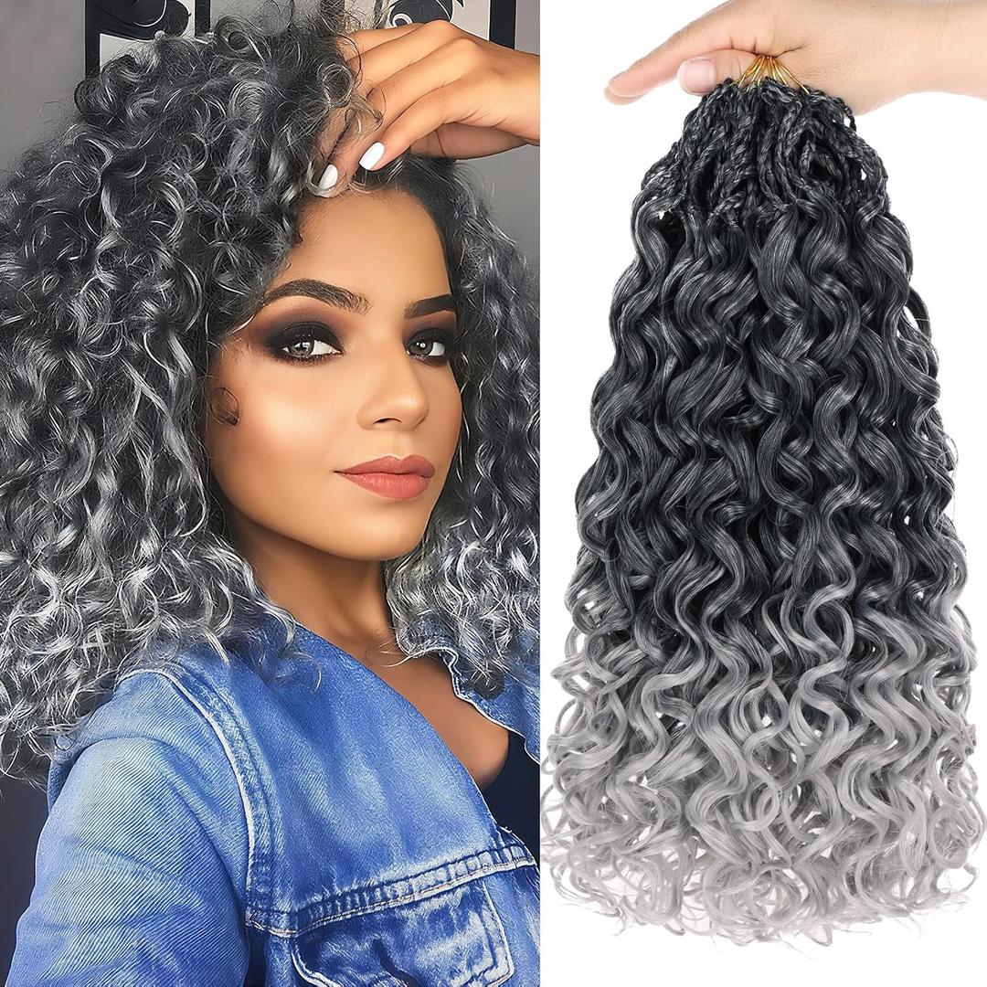 14 Inch Gogo Curl Crochet Hair Ocean Wave Crochet Hair Deep Twist Pre-looped 8 Packs Goddess Box Braids Short Curly Water Wave Synthetic Braiding Hair for Women (16 Strands/Pack Tgrey#)