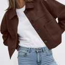 Women's Casual Faux Suede Cropped Jacket Button Down Coat Outwear with Pockets, L