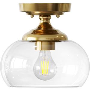 VONLUCE Industrial Semi Flush Mount Ceiling Light, 8.3" Ceiling Light Fixture with Clear Glass Shade, Farmhouse Lighting for Hallway Kitchen Bedroom Entryway, Brushed Gold Flush Mount Light Fixture