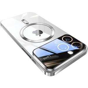 Magnetic Designed for iPhone 15 Pro Max Case,[Compatible with MagSafe][Military Drop &Full Camera Lens Protector Cover],Electroplated Large Window Clear Protection Shockproof Cover,Silver