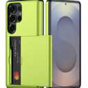 Nvollnoe for Samsung S25 Ultra Case with Card Holder Dual Layer Heavy Duty Protective Case Hidden Card Slot Slim Wallet Case for Samsung S25 Ultra 6.9''(Fluorescent Green)