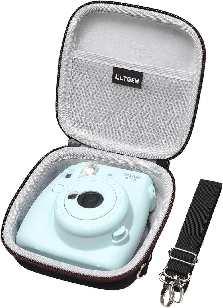 LTGEM Case Compatible with Fujifilm Instax Mini 12/11 / 10/9 / 8/7 / 7+ Instant Camera and FUJIFILM Instax Mini Instant Film with Shoulder Strap, Black(Case Only)