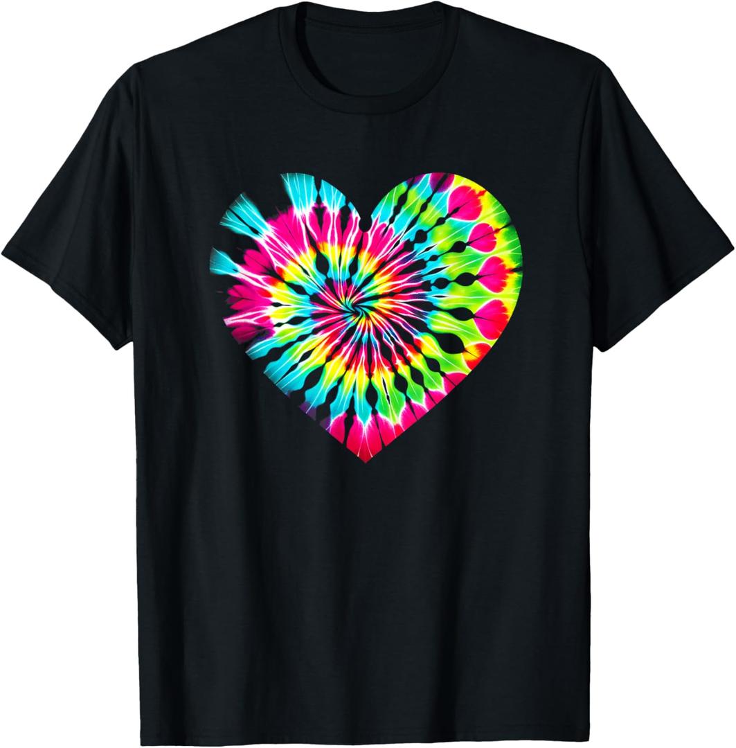 Tie Dye Valentines Colorful Hearts Day Men Women Kids T-Shirt (Black, L)