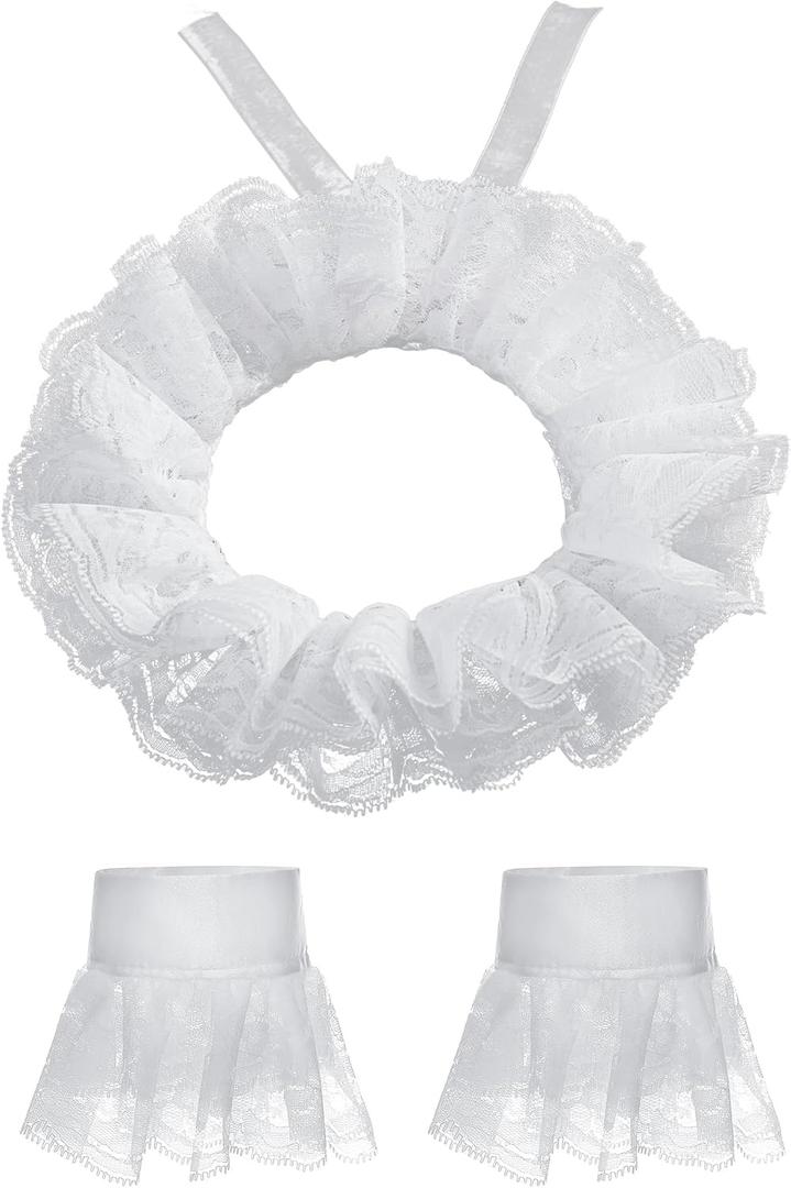 Vintage Lace Ruffled Collar Lace Gloves Clown Costume Accessories Detachable Neck Ruffle Collar Lolita Sleeve Halloween Party (One Size, White)