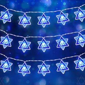 Tifeson Hanukkah Lights Decorations, 10Ft 20 LED Chanukah Star of David String Light with Timer Battery Operated for Hanukkah Jewish Indoor Party Home Decor