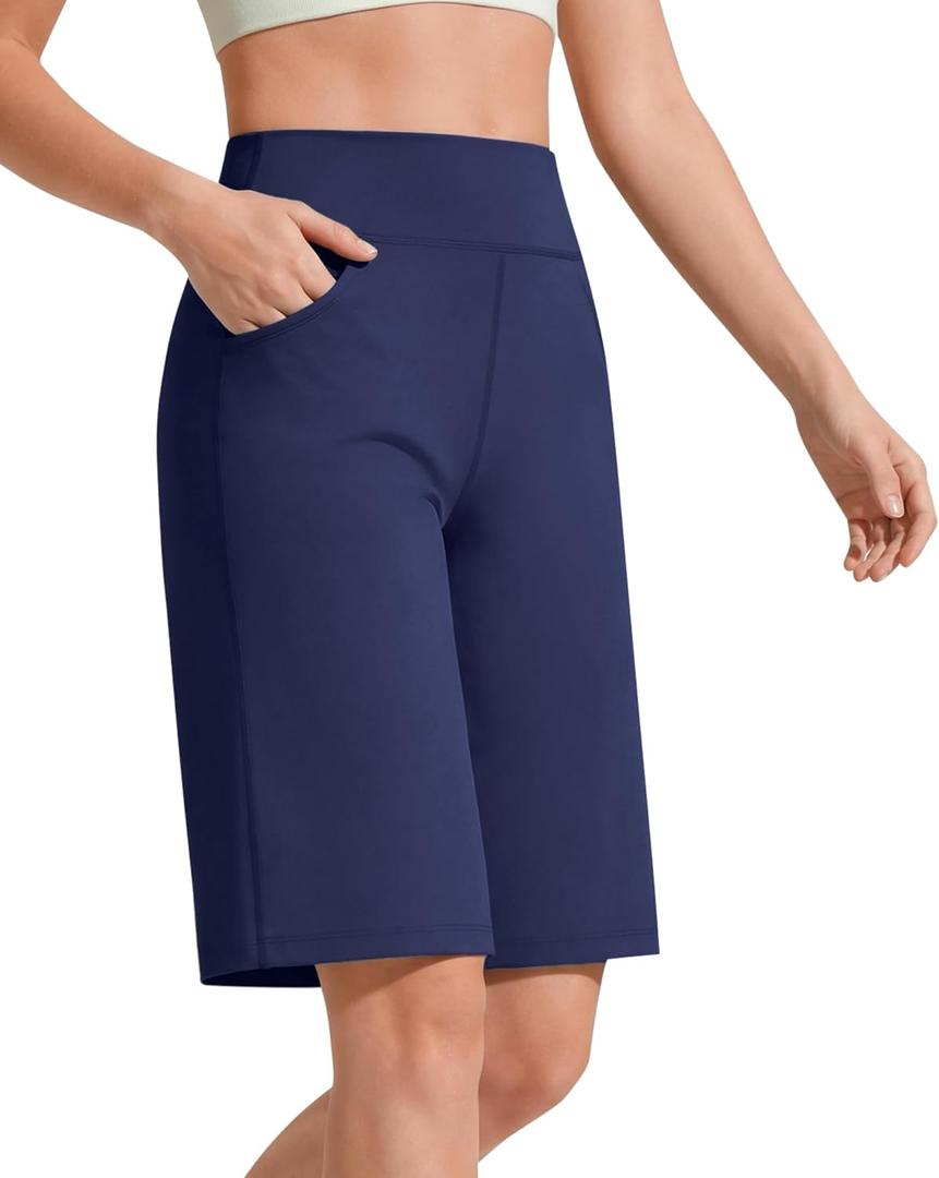 G4Free EverGoing Women's 10" Bermuda Shorts with Pockets - High Waisted Pull-On Walking Knee Length Shorts Casual Travel Everyday Comfort (Blue, XL)