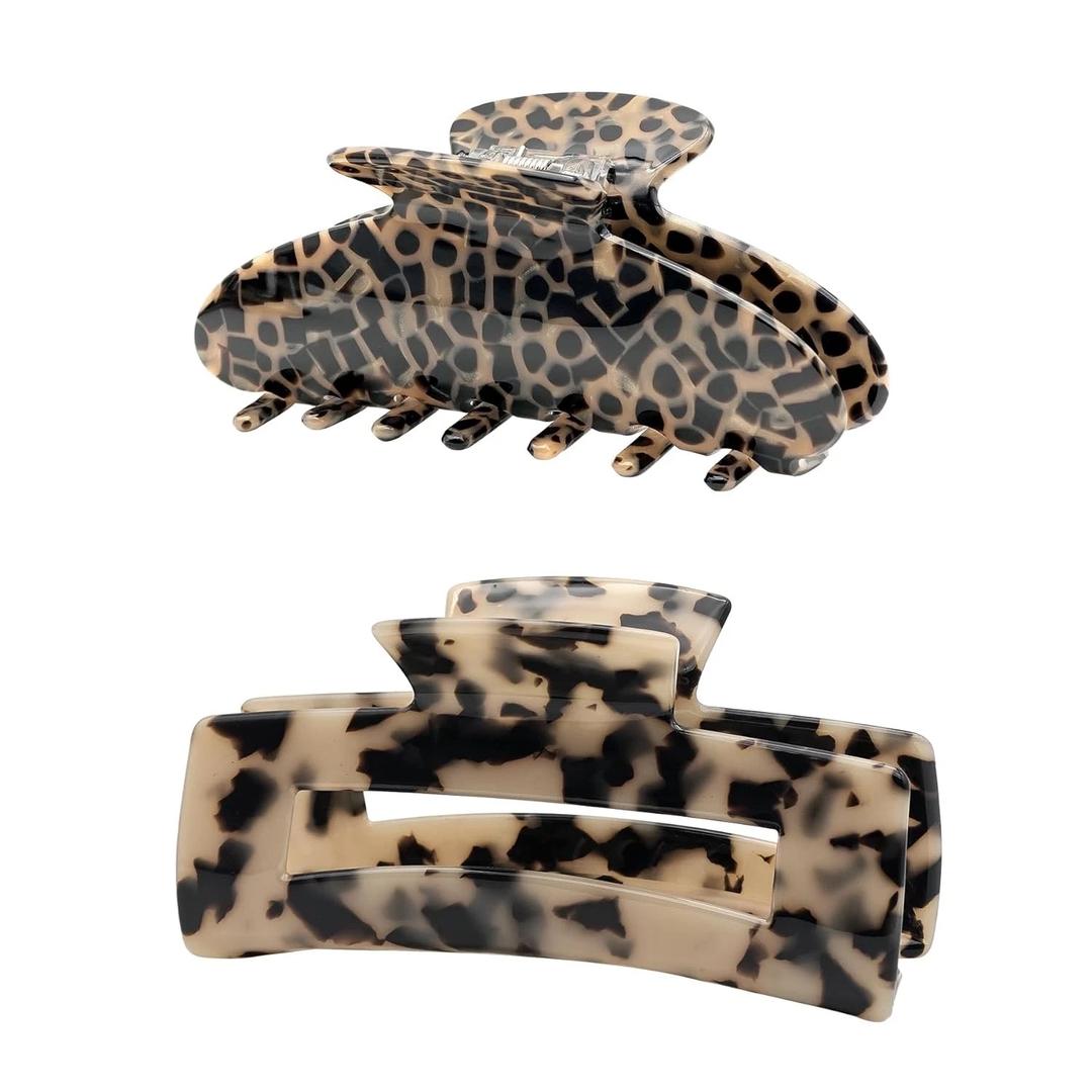 Large Hair Claws Clips, Hair Clips for Women, Acetate Claw Clips Hold Non-Slip, 4.33“Jaw Clip Big Barrettes Stylish Hair Accessories for Thick/Nomal/Thin Curly Hair, 2 Pack (Black/Brown)