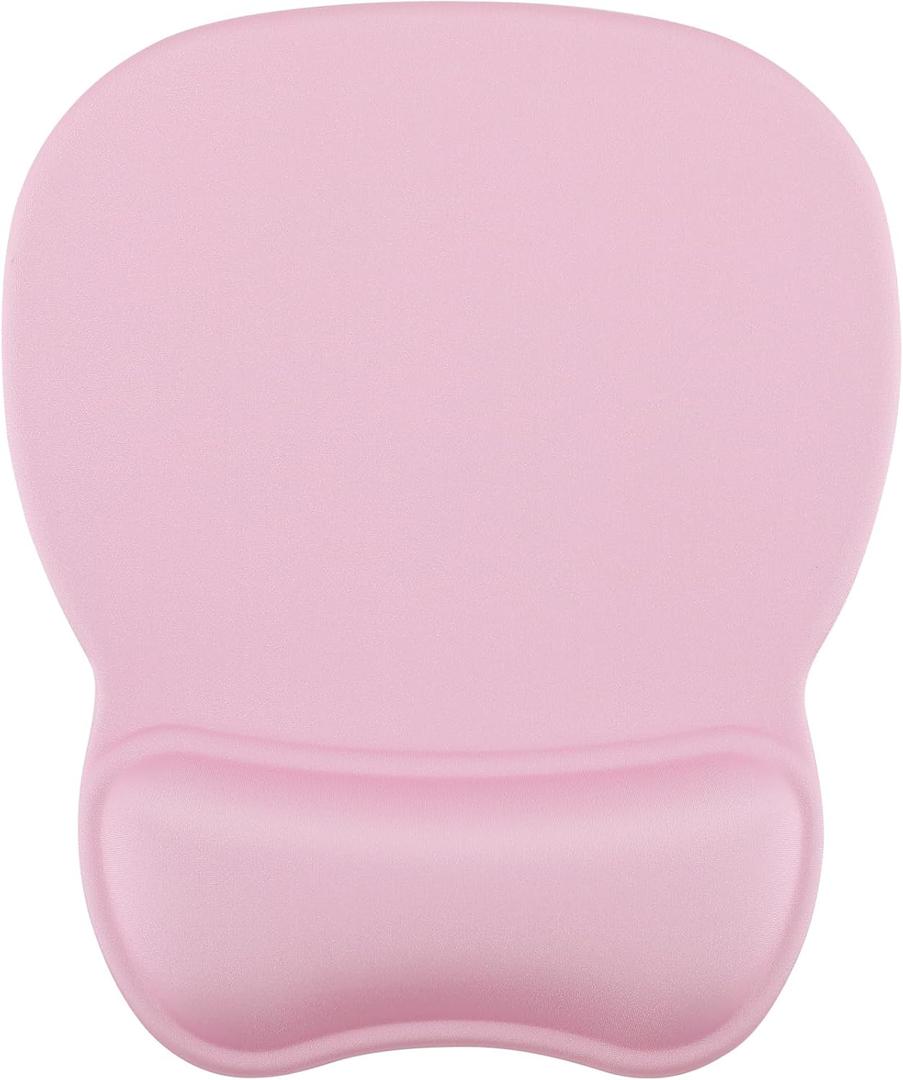 Ergonomic Mouse Pad with Gel Wrist Rest, 9.4 x 8.1 in, Pale Pink | Ergonomic Shape Design, Multiple Pattern Options, Gel Wrist Comfort, Smooth Lycra Surface, Non-Slip PU Base, Pink