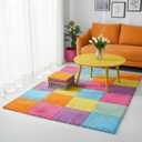Tinideya Plush Interlocking Carpet Tile, Foam Puzzle Mat, Macaron, 72 Pcs