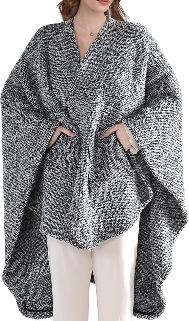 JOOJA Wearable Blanket Super Soft Feather Yarn Blanket Shawl with Pockets Fuzzy Throw Blanket TV Blanket for Adults Teens